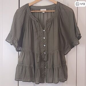 J.Jill Olive Green Cotton Blouse Size Medium